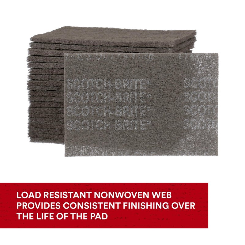 3M Scotch-Brite Ultra Fine Grade 7448 Hand Pad, Pack of 3, 6 in x 9 in Hand Pads, Nonwoven Silicon Carbide, Surface Preparation, Scuffing, and Cleaning, Gray - Image 5